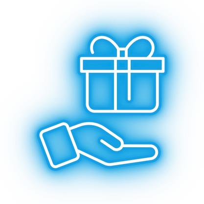 Neon blue gift box icon